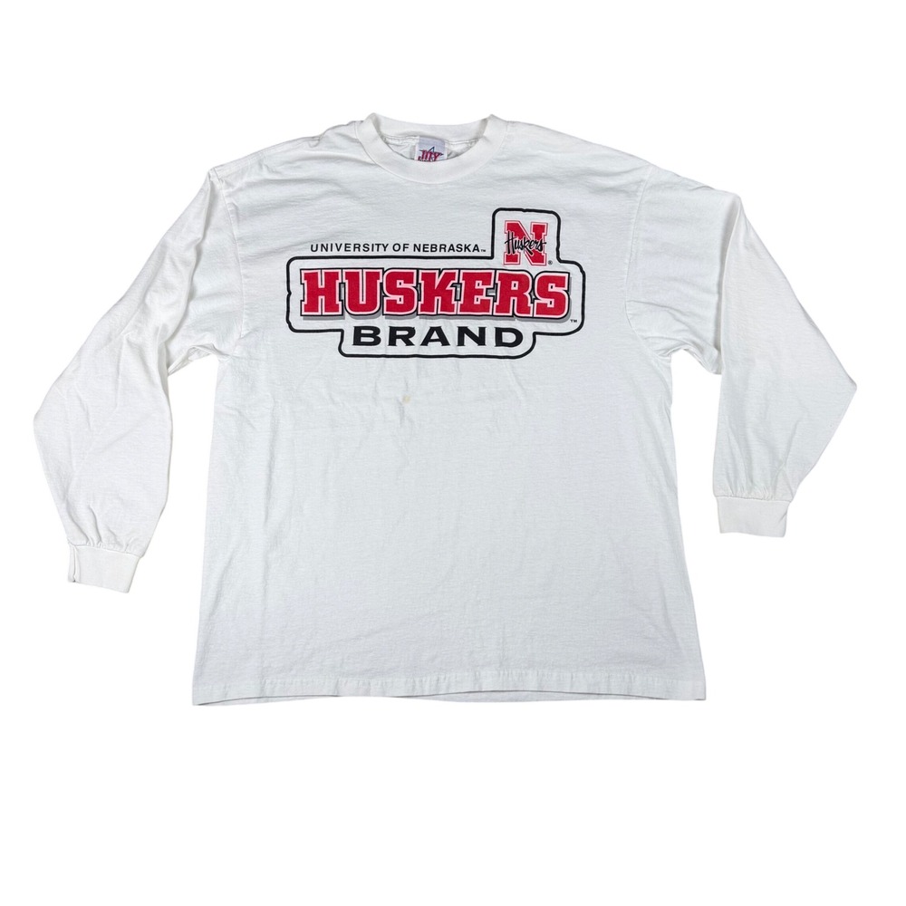VTG Joy Athletic University of Nebraska Huskers White Long Sleeve T-Shirt Men XL